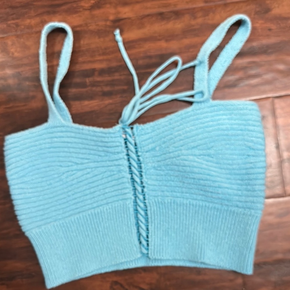 Zara Blue Ribbed Knit Crop Top